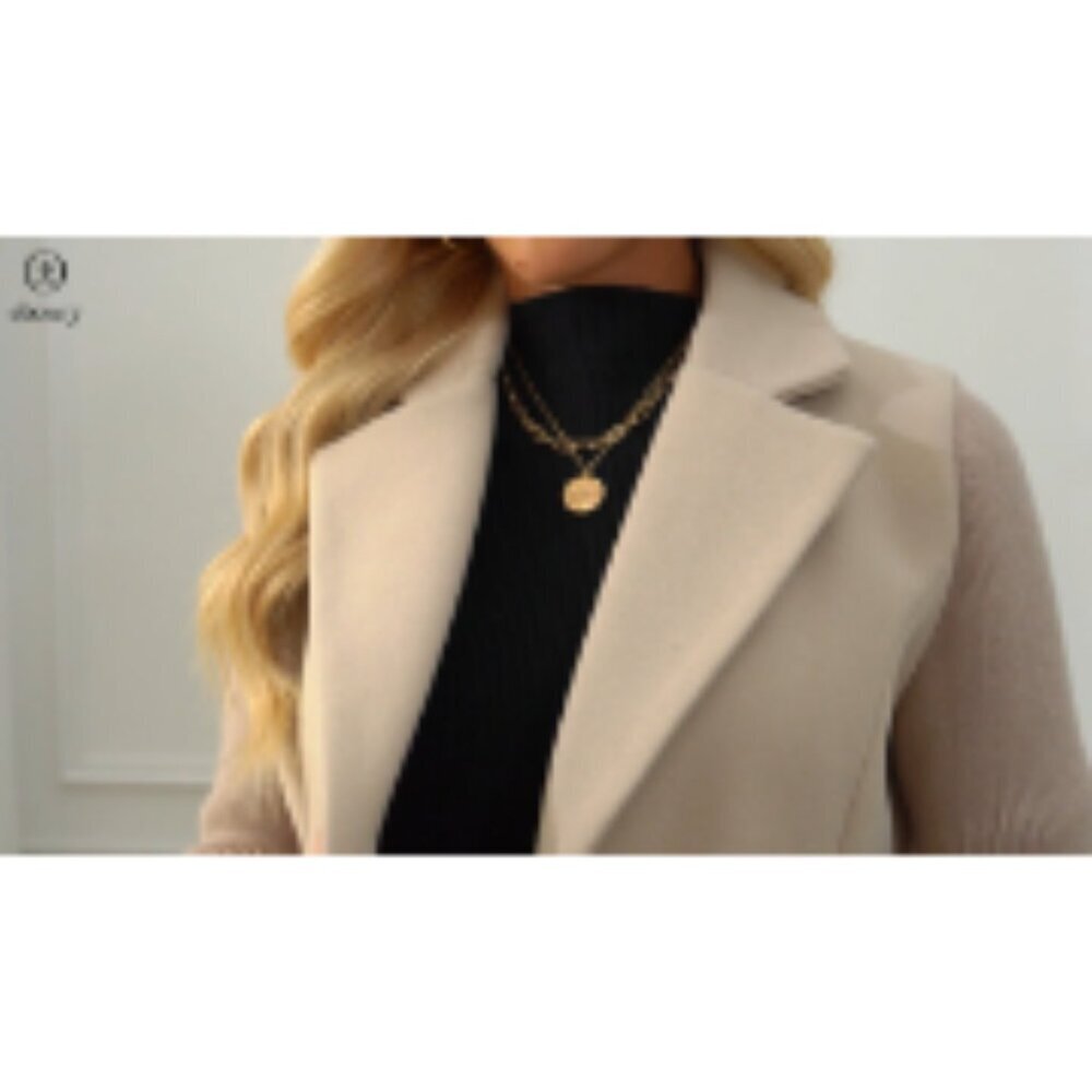 Double Breasted Wool Pea Coat Notched Lapel Ribbed Knit Sleeves Blazer - Picture 7 of 7